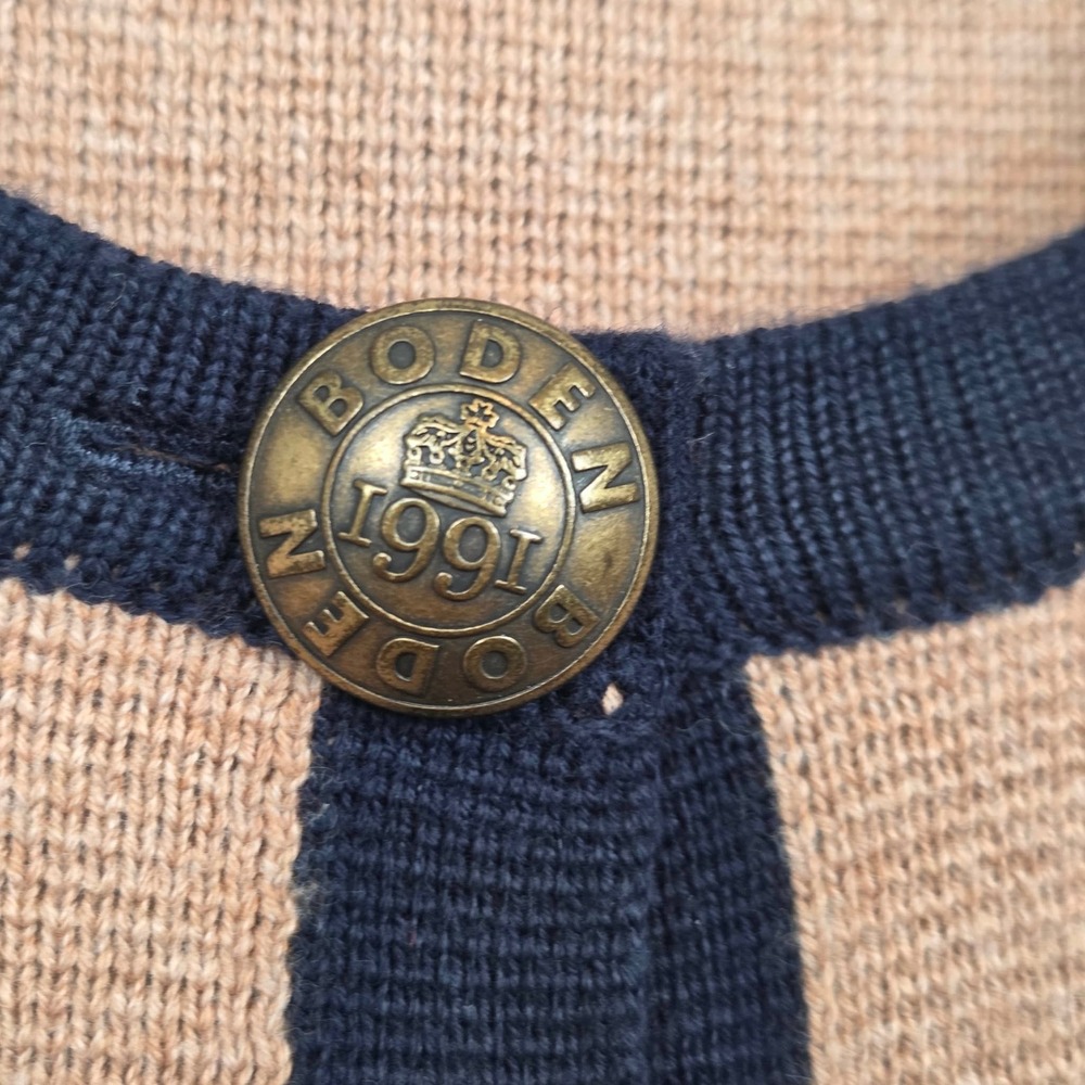 Boden Holly Knitted Jacket Camel Navy Blue Cardigan Sweater Preppy Womens US 10 - Picture 7 of 13